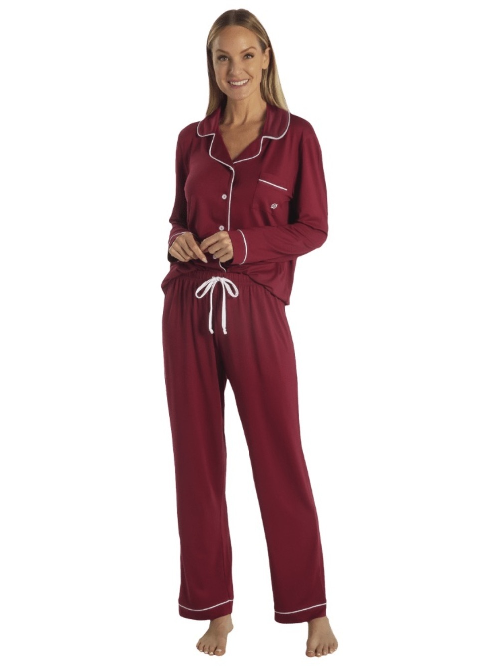 Born Burgundy Two-Piece Pajama Set with White Trim. Small